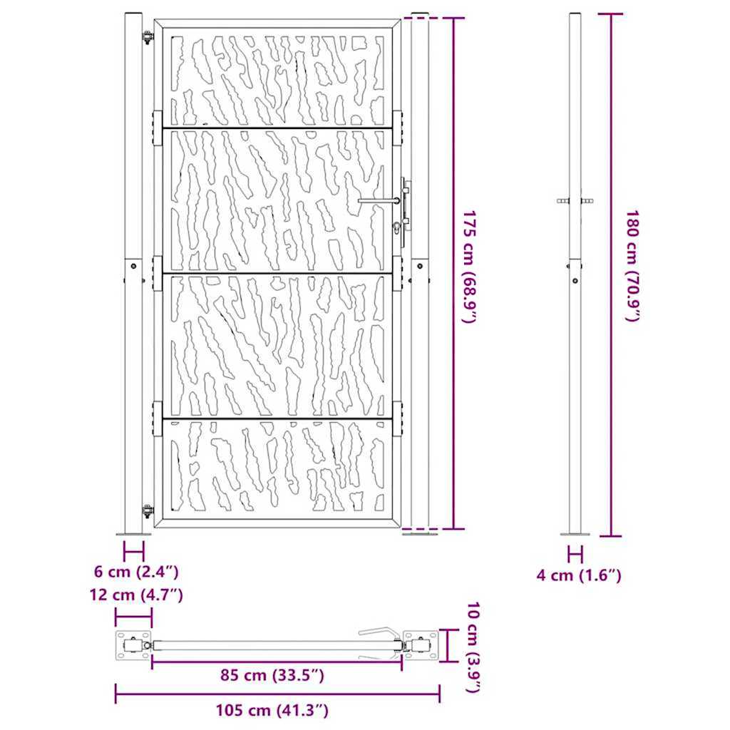 Zahradní branka 105x180cm klimaticky odolný ocel design stopový