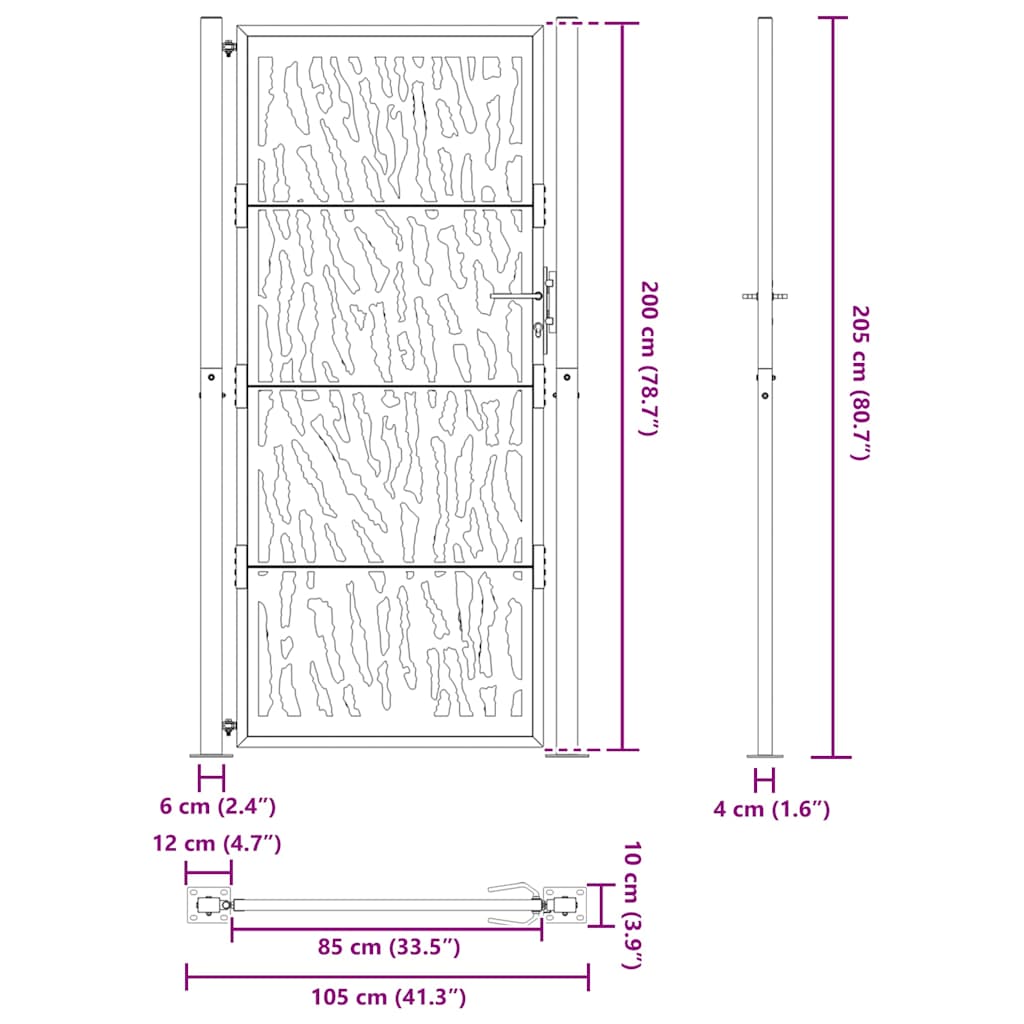 Zahradní branka 105x205cm klimaticky odolný ocel design stopový