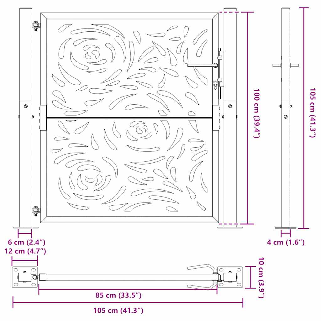 Zahradní branka 105x105cm klimaticky odolný ocel design plamene