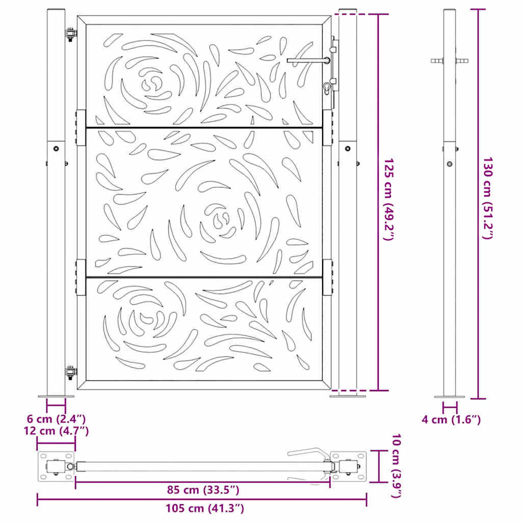 Zahradní branka 105x130 cm klimaticky odolný ocel design vlnek