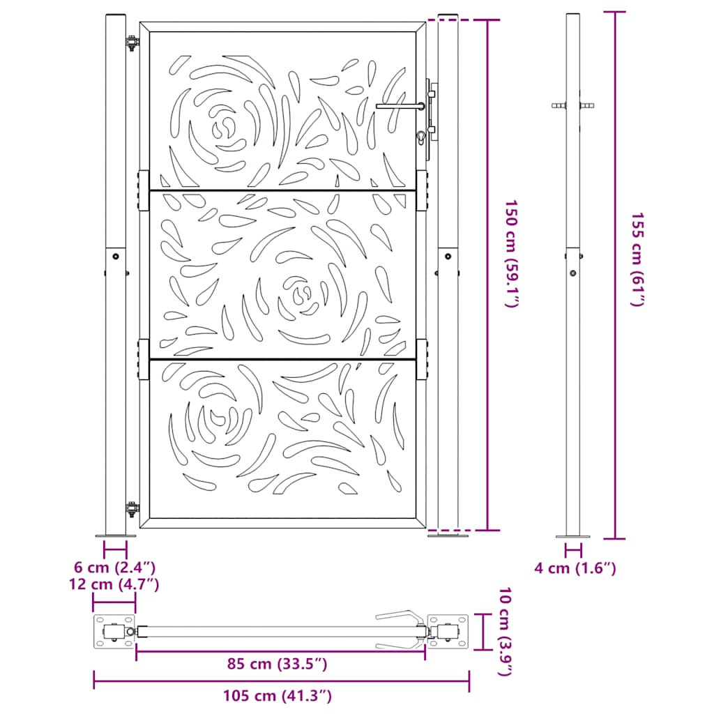Zahradní branka 105x155 cm klimaticky odolný ocel design vlnek