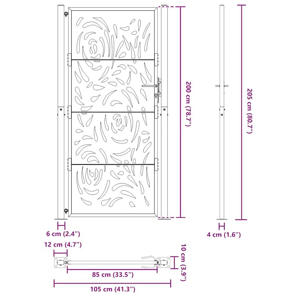 Zahradní branka 105x205 cm klimaticky odolný ocel design vlnek