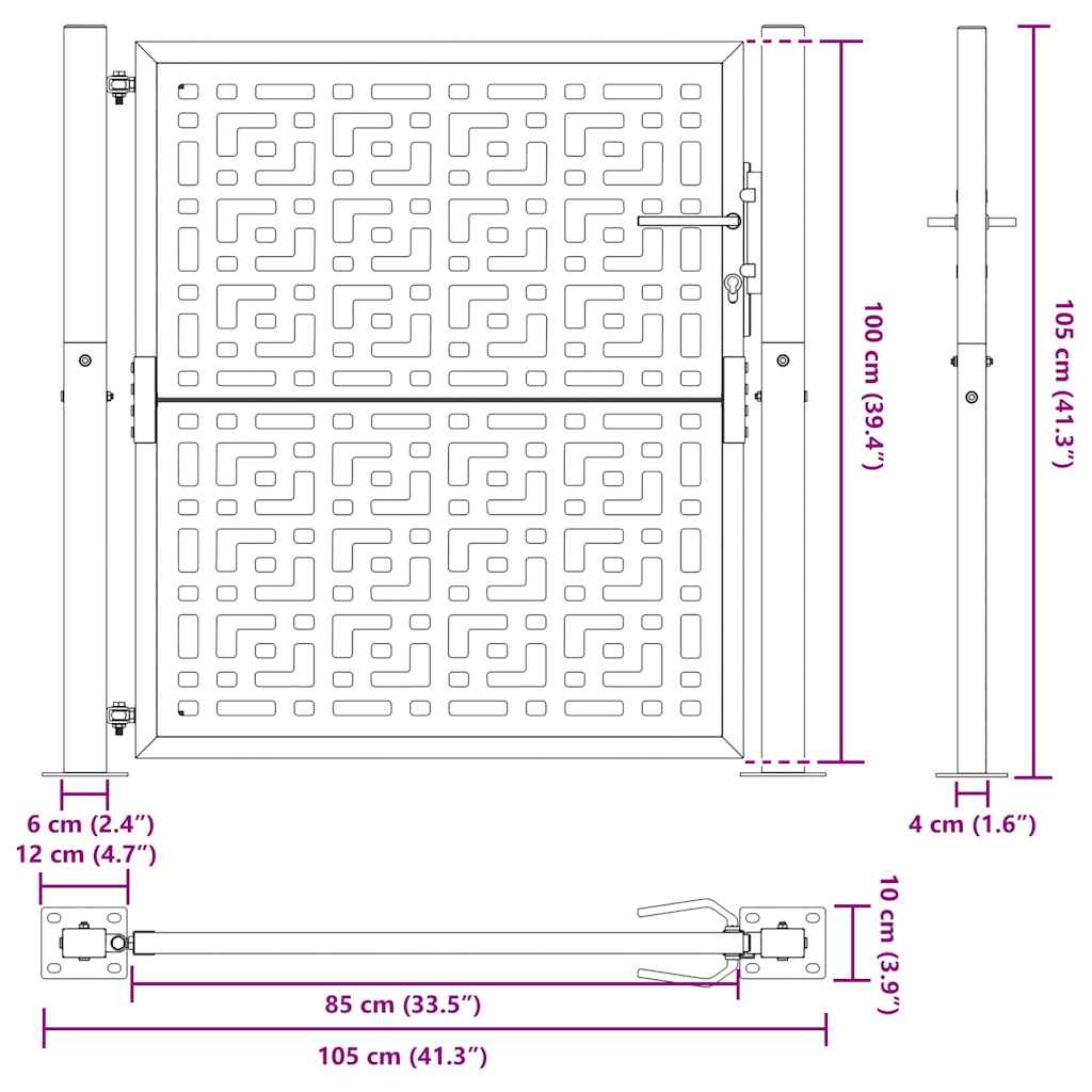 Zahradní branka 105x105cm klimaticky odolný ocel design křížový