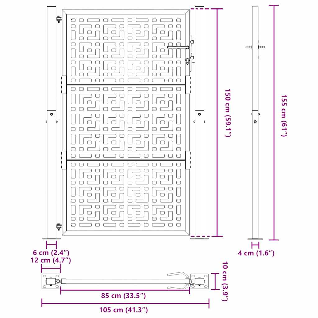 Zahradní branka 105x155cm klimaticky odolný ocel design stopový
