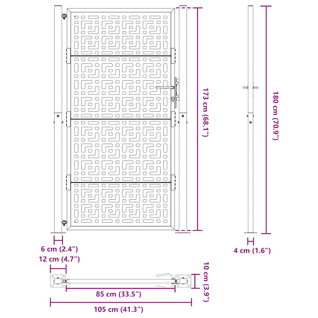 Zahradní branka 105x180cm klimaticky odolný ocel design stopový