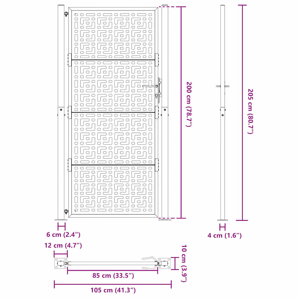 Zahradní branka 105x205cm klimaticky odolný ocel design stopový