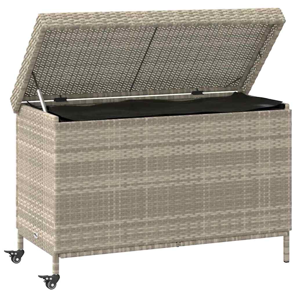 Zahradní úložný box s kolečky světle šedý 110x55x73cm polyratan