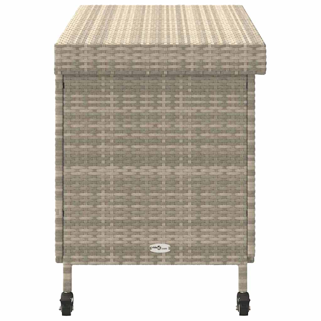Zahradní úložný box s kolečky světle šedý 110x55x73cm polyratan
