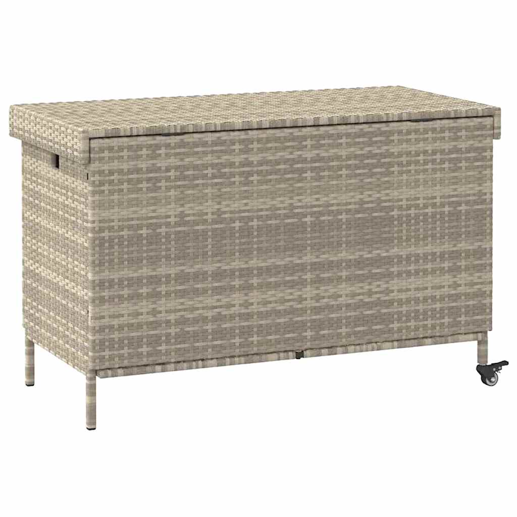 Zahradní úložný box s kolečky světle šedý 110x55x73cm polyratan
