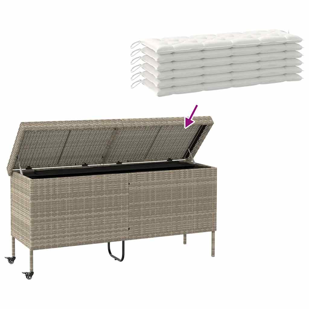 Zahradní úložný box s kolečky světle šedý 160x55x75 polyratan