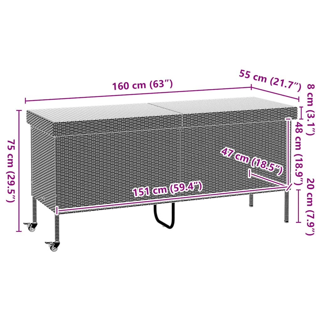 Zahradní úložný box s kolečky světle šedý 160x55x75 polyratan