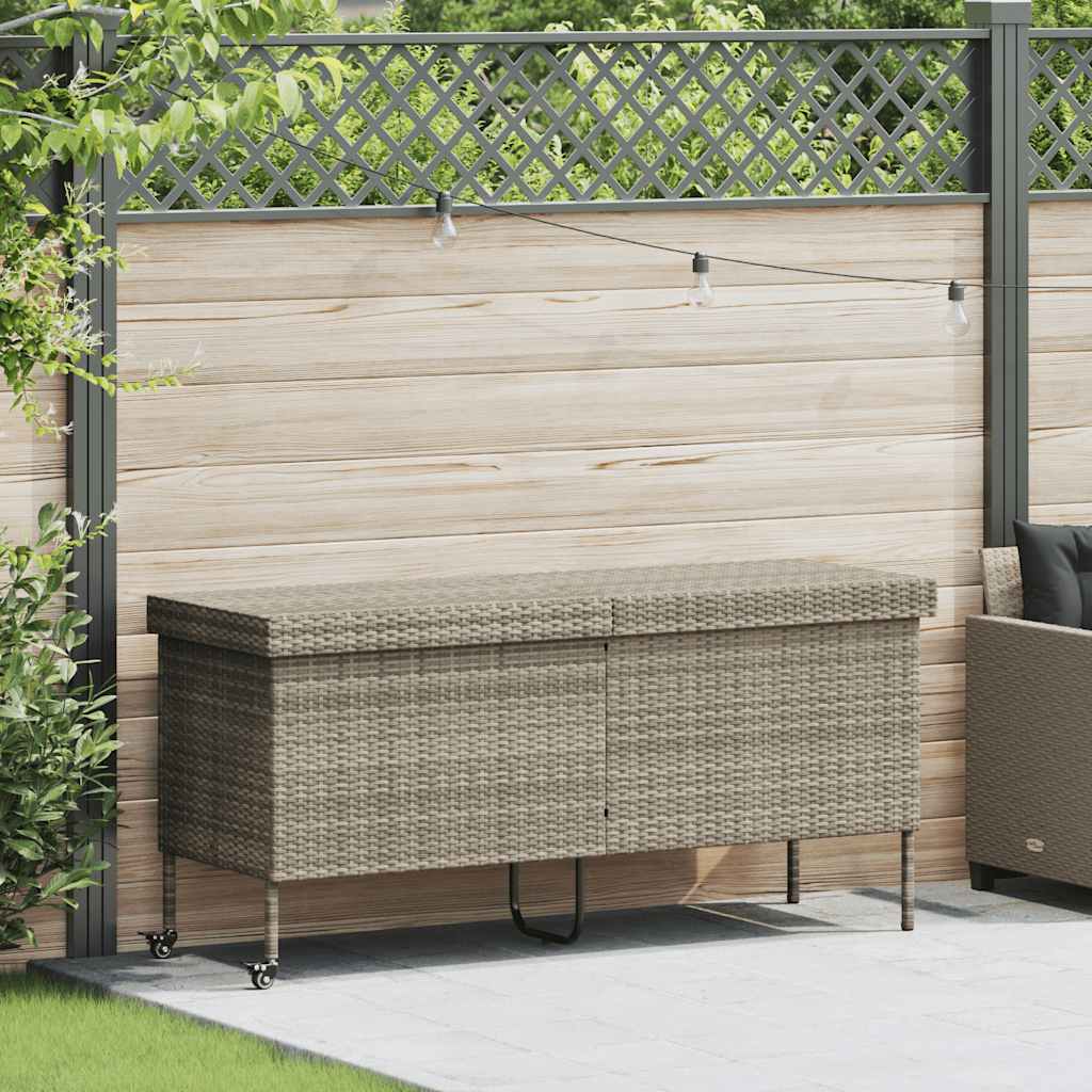 Zahradní úložný box s kolečky světle šedý 160x55x75 polyratan