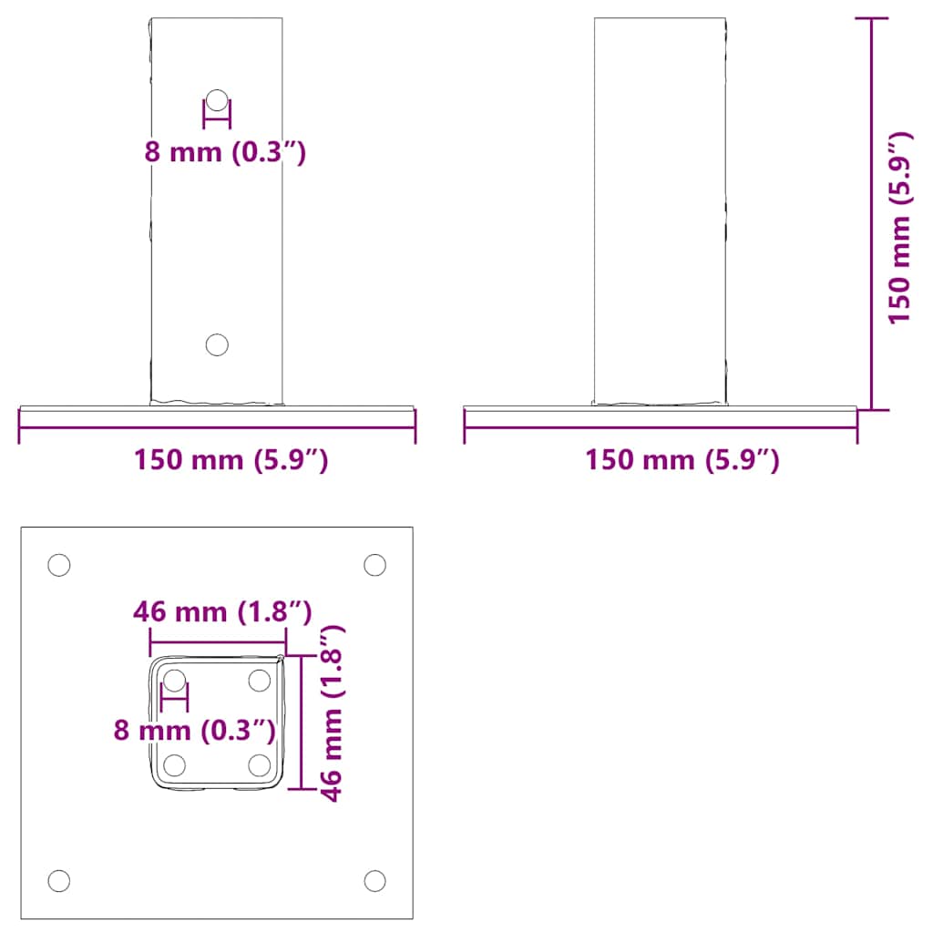 Podstavce pod sloupky čtvercové 4 ks antracit 46x46 mm