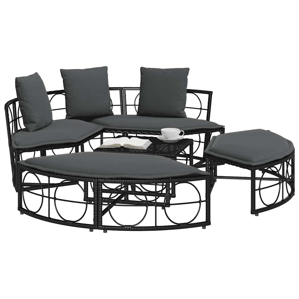 Venkovní lůžko bez baldachýnu Black Poly Rattan