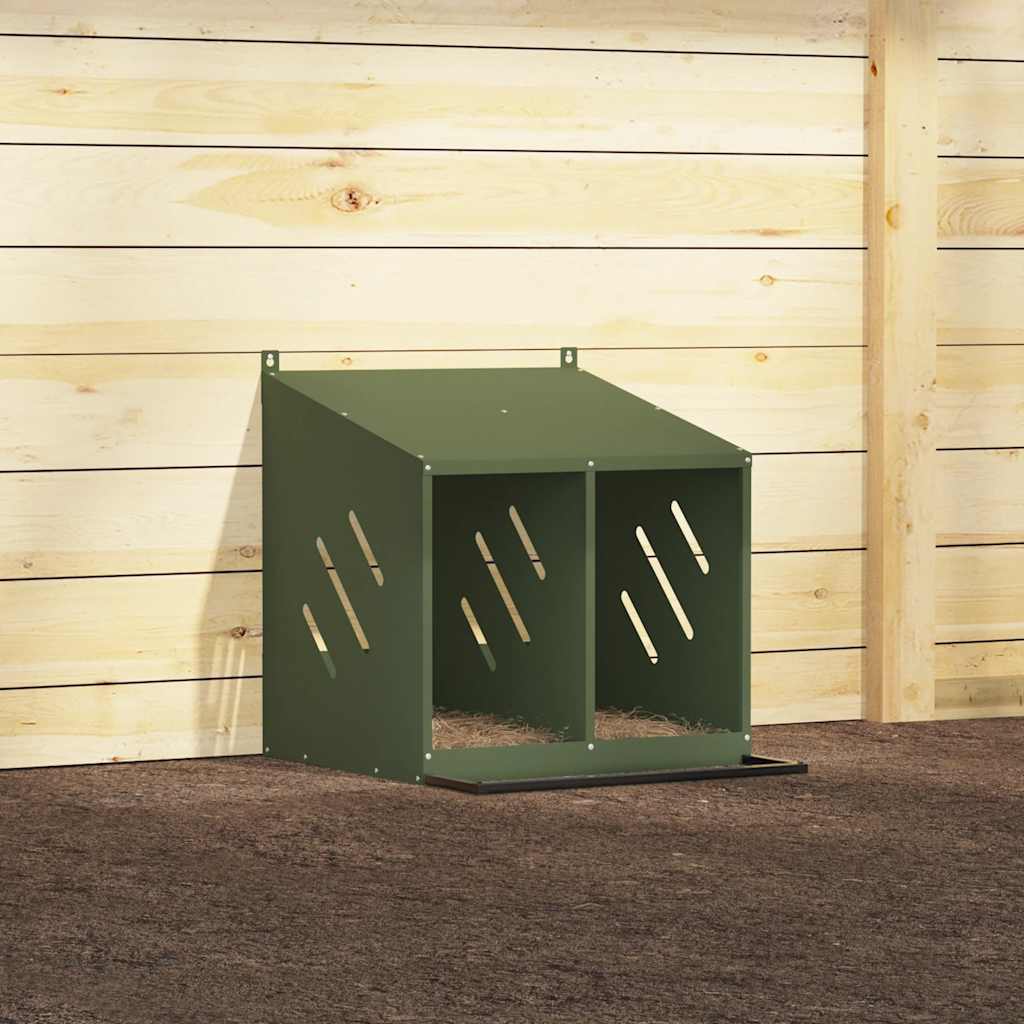 Hnízdní box pro kuřata se 2 přihrádkami olivově zelený kovový