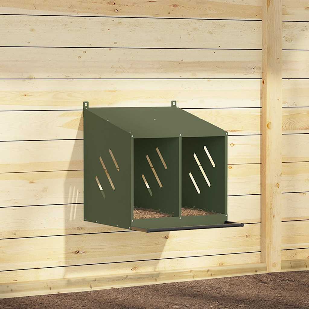 Hnízdní box pro kuřata se 2 přihrádkami olivově zelený kovový