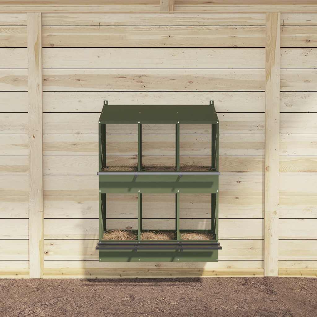 Hnízdní box pro kuřata se 6 přihrádkami olivově zelený kovový