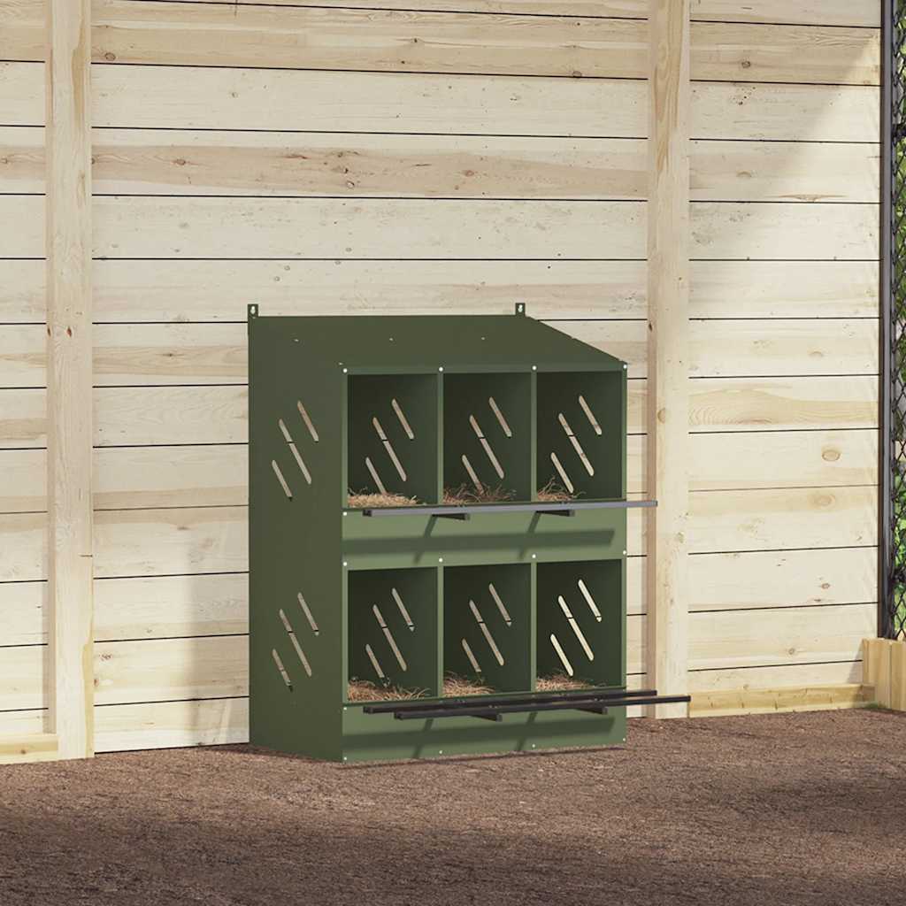 Hnízdní box pro kuřata se 6 přihrádkami olivově zelený kovový