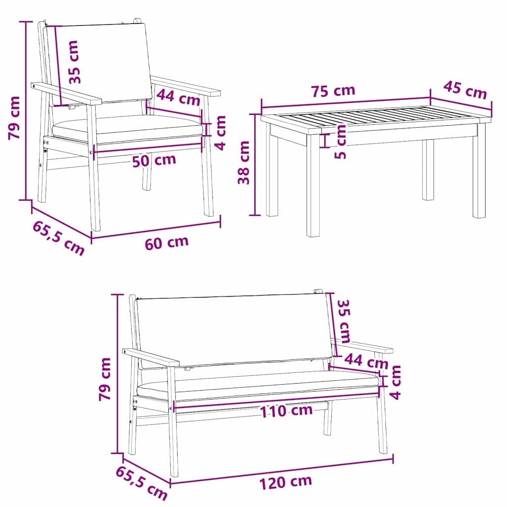 Sada zahradních pohovek s polštářem 5 pcs Hnědá 75 x 45 x 38cm
