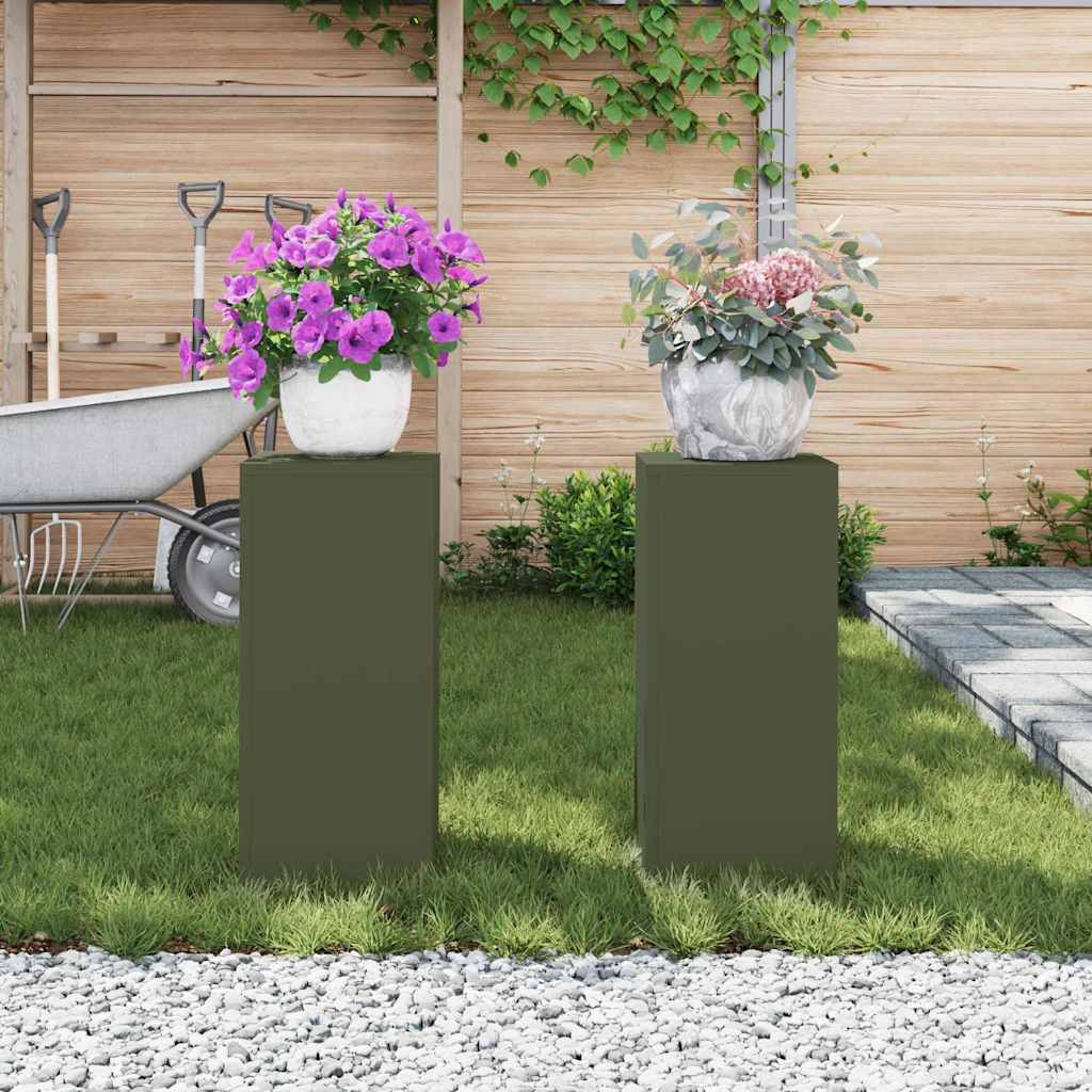 Stojany na rostliny 2 pcs Olivově zelená 24 x 24 x 55 cm Ocel