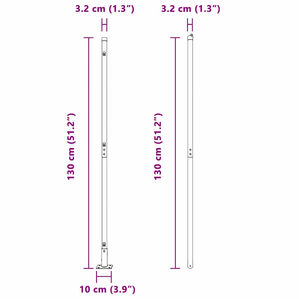 Plotové sloupky 7 pcs Šedá Ø32mm 130 cm Pozinkovaná ocel