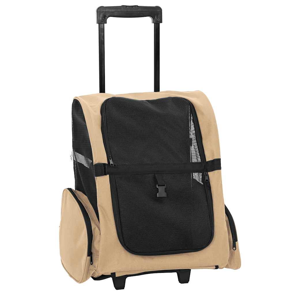 Vozík pro domácí mazlíčky 3 v 1, design, písková barva, 48 x 32 x (57-106) cm, oxfordská látka