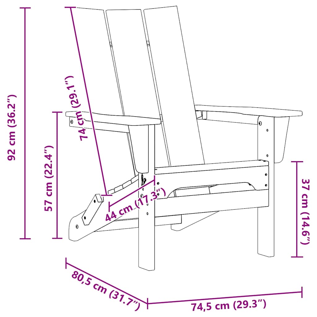 Skládací Adirondack židle Světle šedá 74.5 x 80.5 x 90cm HDPE