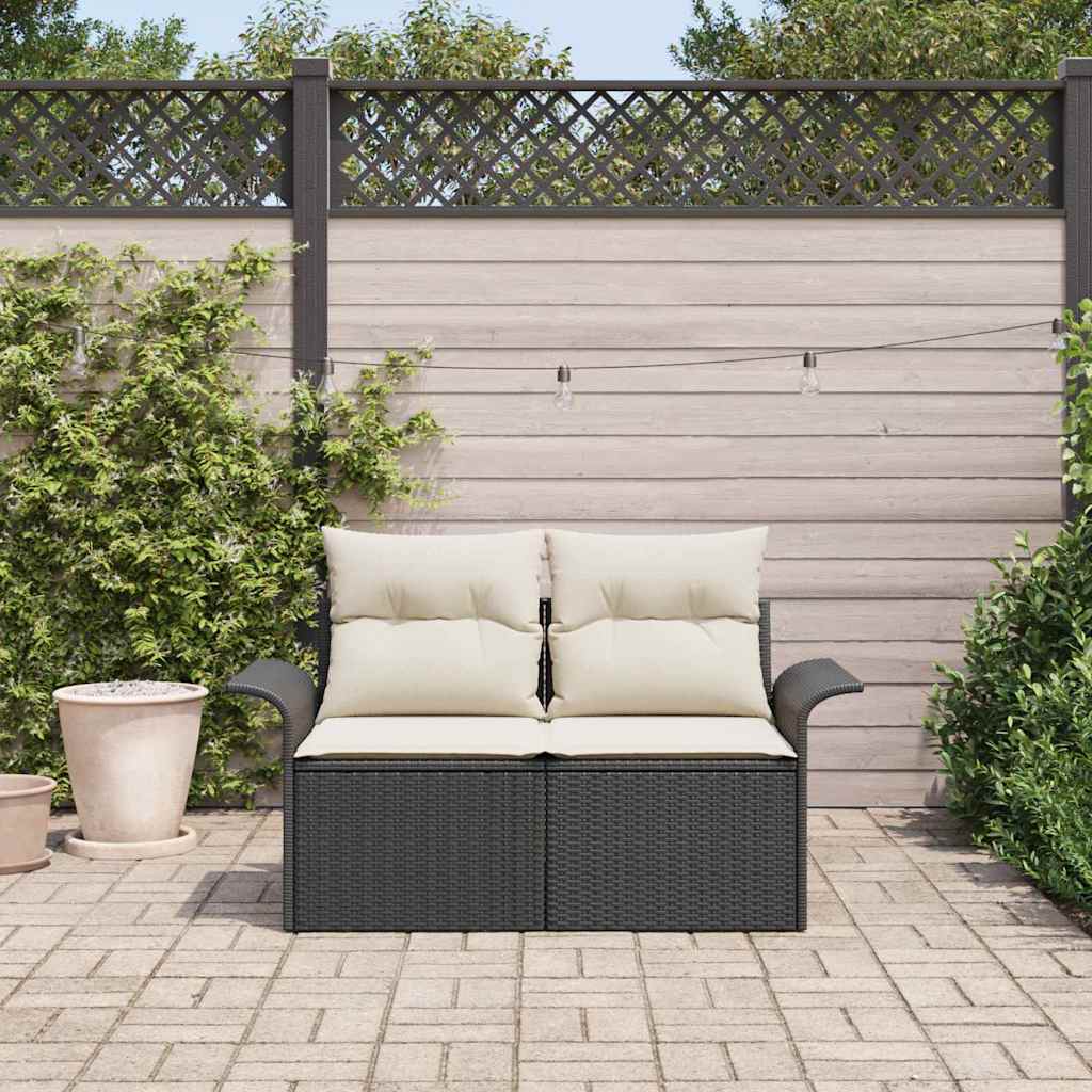 Zahradní sofa s polštářem Černá 141 x 62 x 69 cm polyratan
