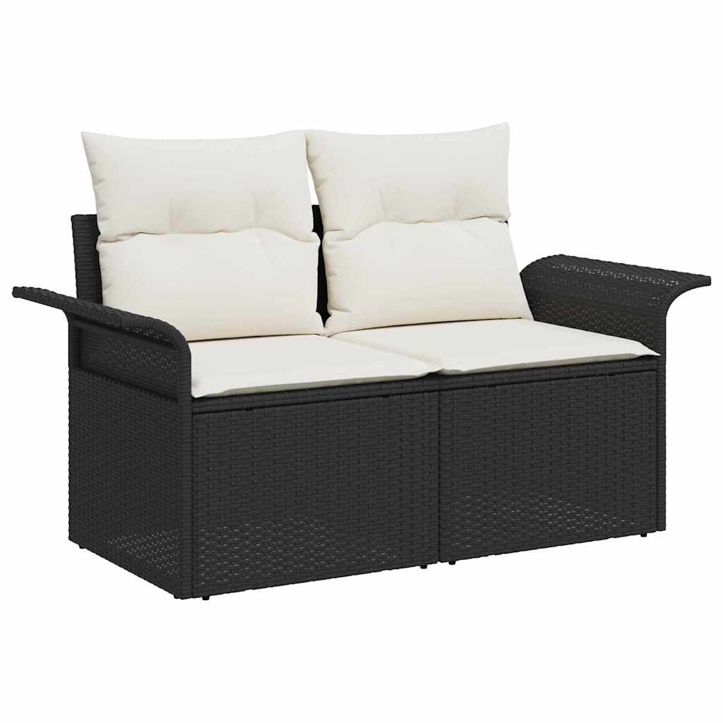 Zahradní sofa s polštářem Černá 141 x 62 x 69 cm polyratan