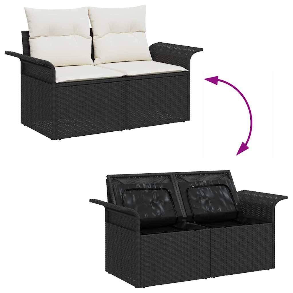 Zahradní sofa s polštářem Černá 141 x 62 x 69 cm polyratan