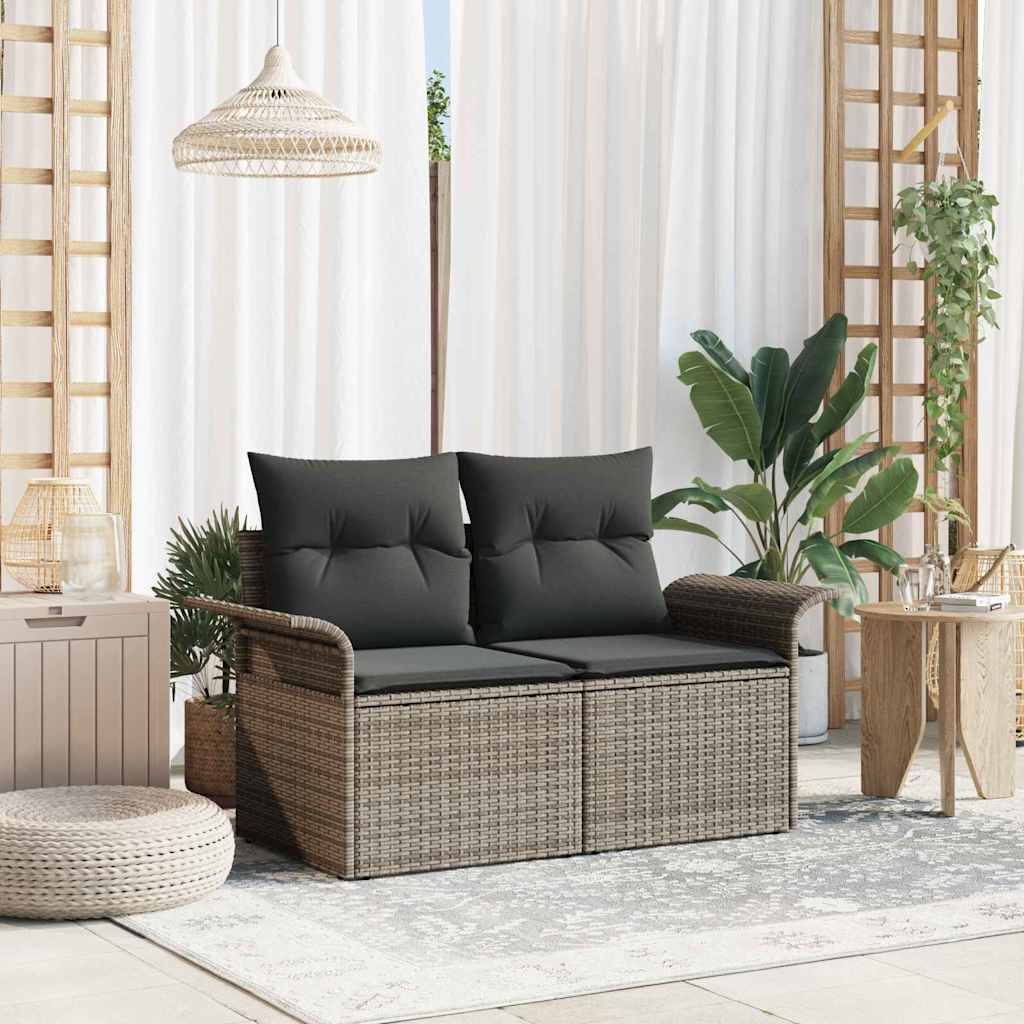 Zahradní sofa s polštářem Šedá 141 x 62 x 69 cm polyratan