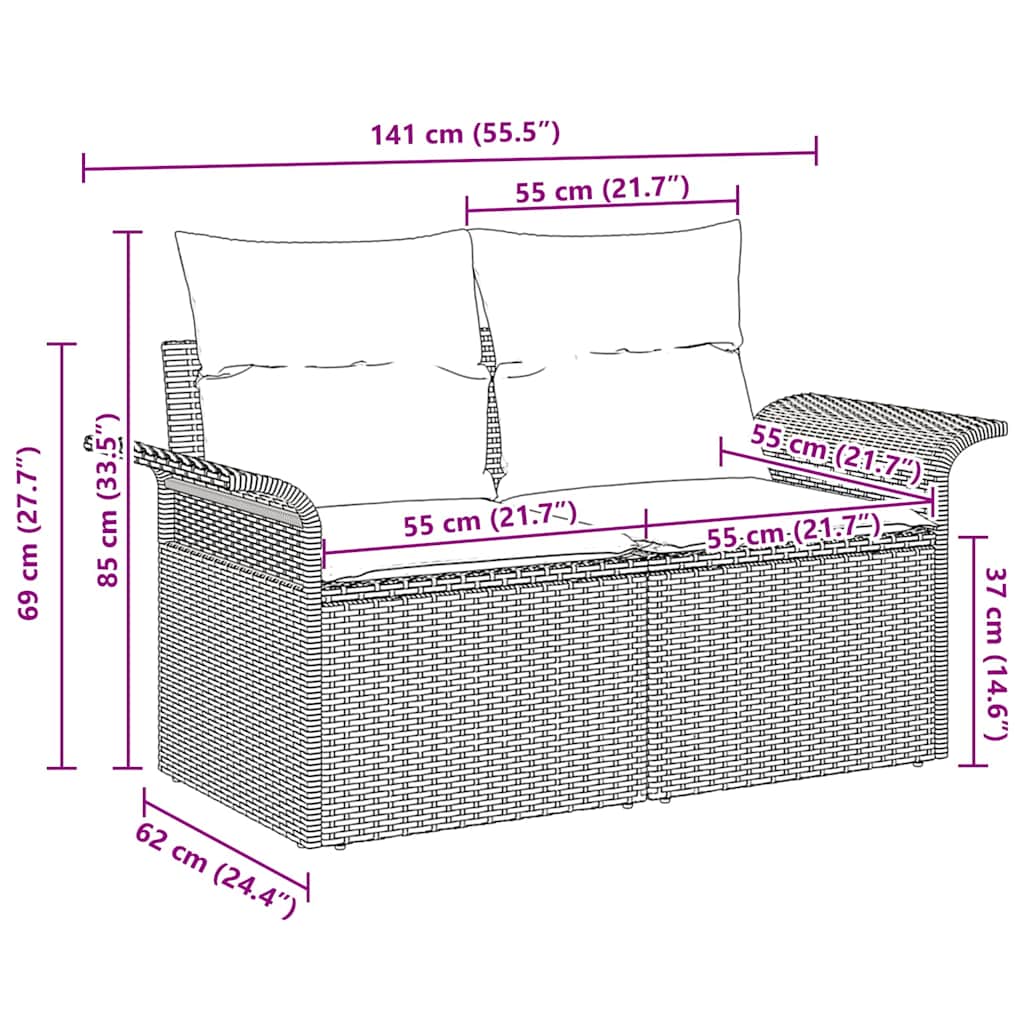 Zahradní sofa s polštářem Šedá 141 x 62 x 69 cm polyratan