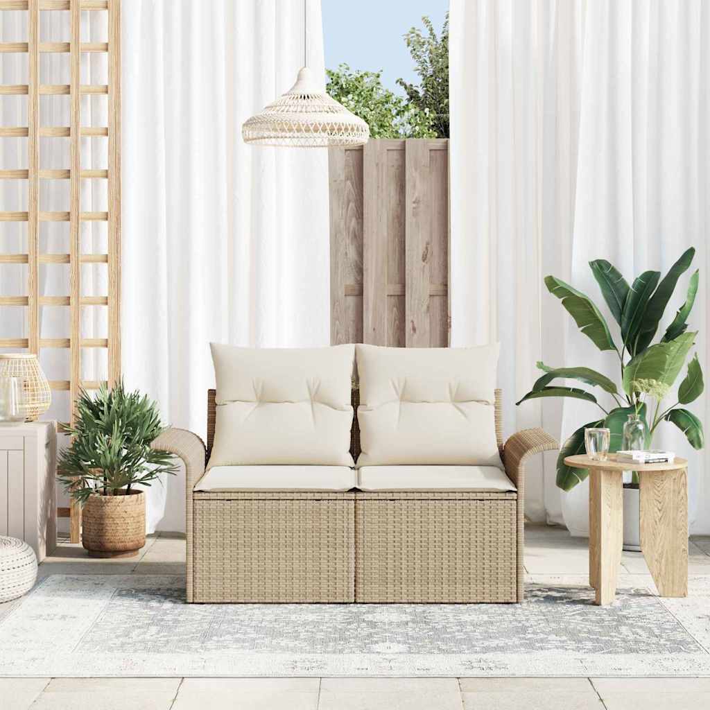 Zahradní sofa s polštářem Béžová 141 x 62 x 69 cm polyratan
