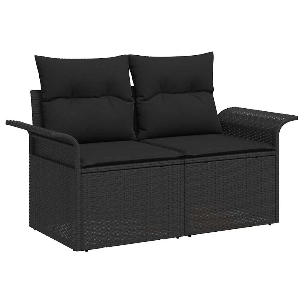 Zahradní sofa s polštářem Černá 141 x 62 x 69 cm polyratan