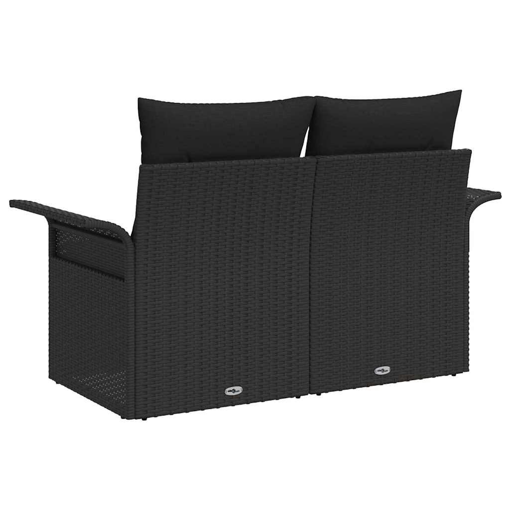Zahradní sofa s polštářem Černá 141 x 62 x 69 cm polyratan