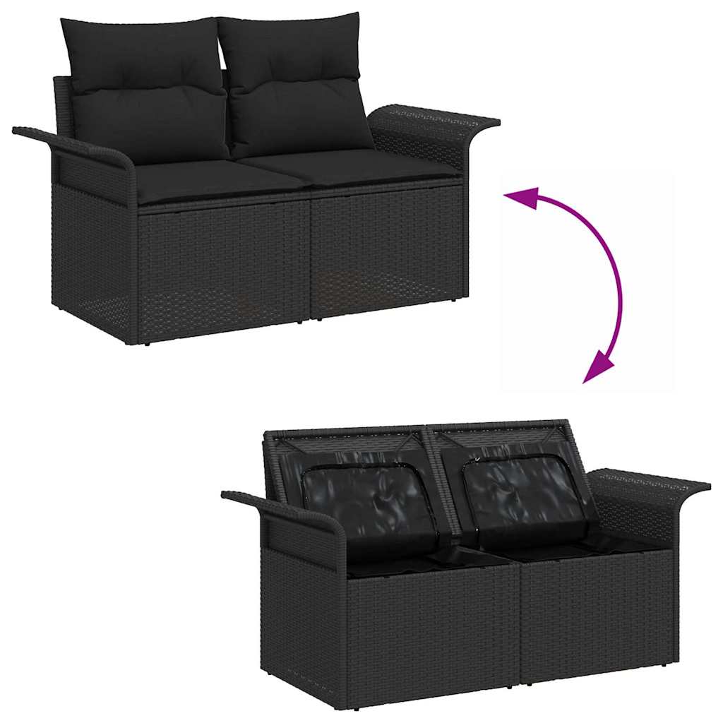 Zahradní sofa s polštářem Černá 141 x 62 x 69 cm polyratan