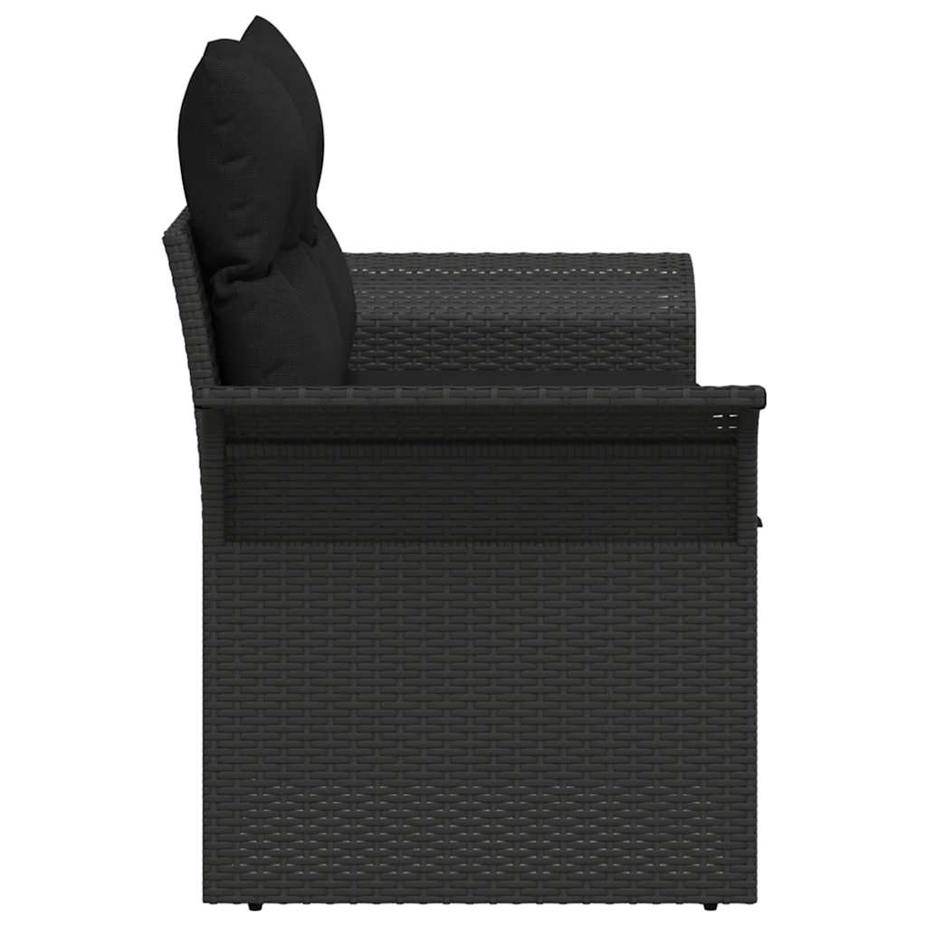 Zahradní sofa s polštářem Černá 141 x 62 x 69 cm polyratan