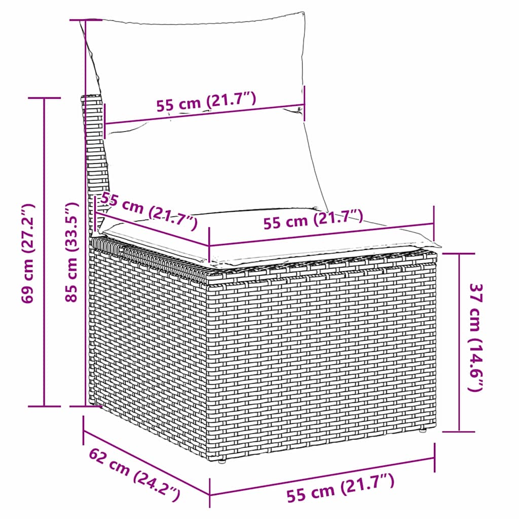 Sada zahradních pohovek 4 pcs Černá 55 x 55 x 37cm polyratan