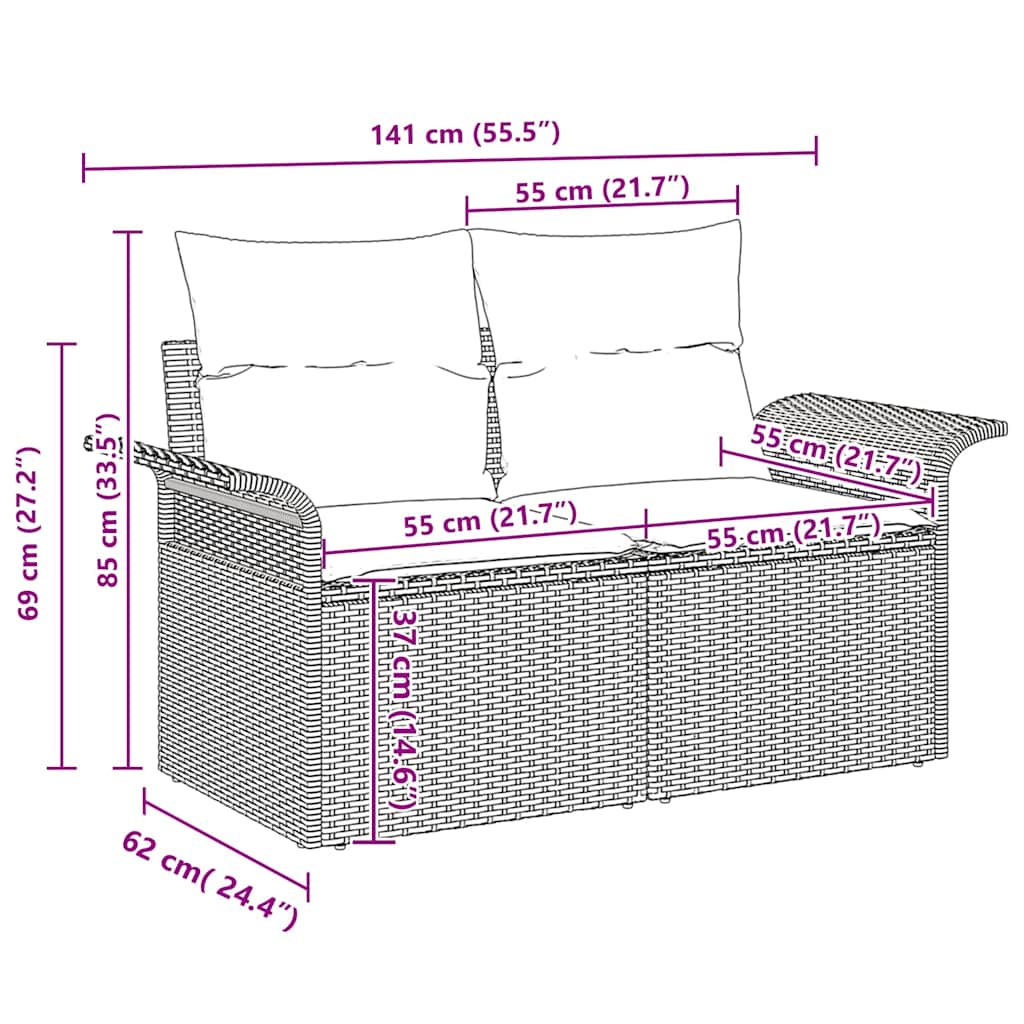 Sada zahradních pohovek 4 pcs Šedá 55 x 55 x 37cm polyratan