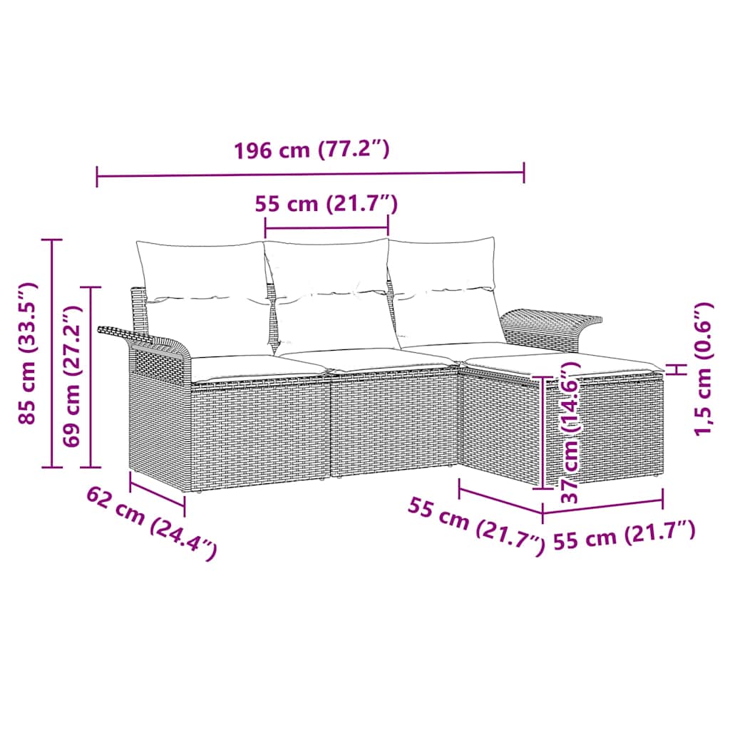 Sada zahradních pohovek 4 pcs Šedá 55 x 55 x 37cm polyratan
