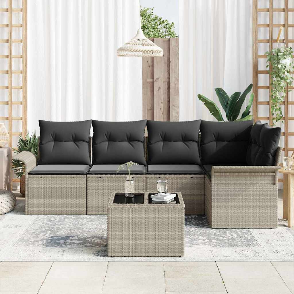 Sada zahradních pohovek 6 pcs Šedá 55 x 55 x 37 cm Poly ratan