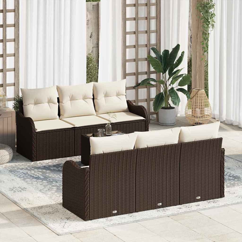 Sada zahradních pohovek 7 pcs Hnědá 55 x 55 x 37 cm Poly ratan
