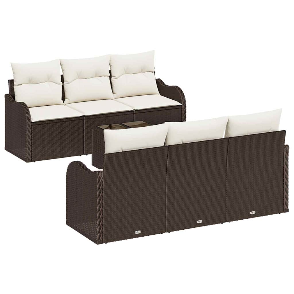 Sada zahradních pohovek 7 pcs Hnědá 55 x 55 x 37 cm Poly ratan