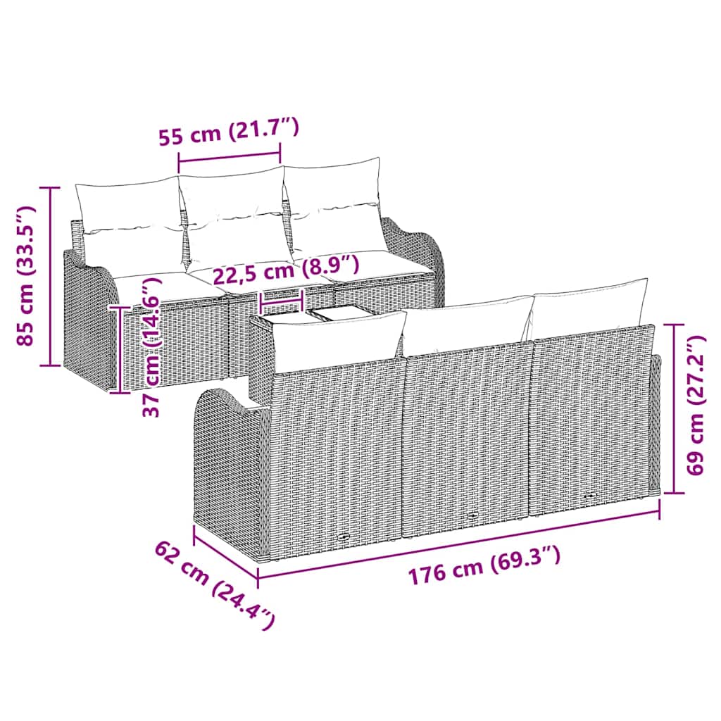 Sada zahradních pohovek 7 pcs Béžová 55 x 55 x 37 cm Poly ratan