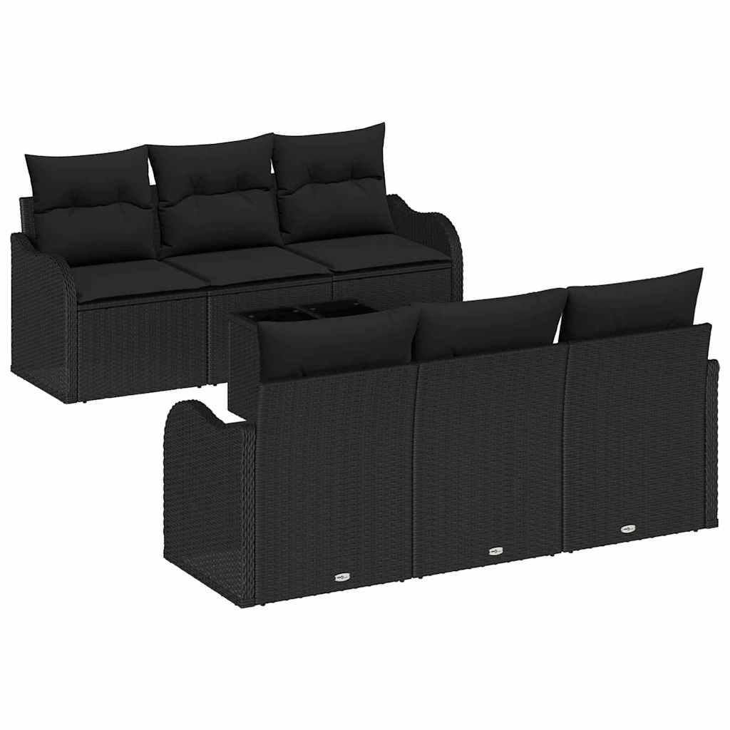 Sada zahradních pohovek 7 pcs Černá 55 x 55 x 37 cm Poly ratan