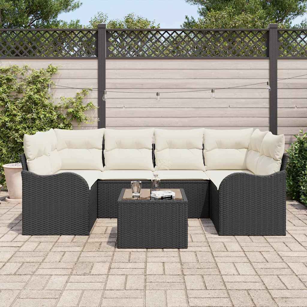 Sada zahradních pohovek 7 pcs Černá 55 x 55 x 37 cm Poly ratan