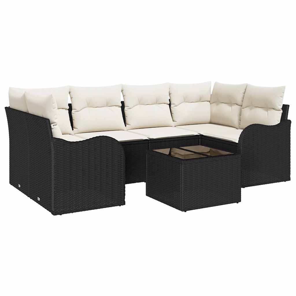 Sada zahradních pohovek 7 pcs Černá 55 x 55 x 37 cm Poly ratan