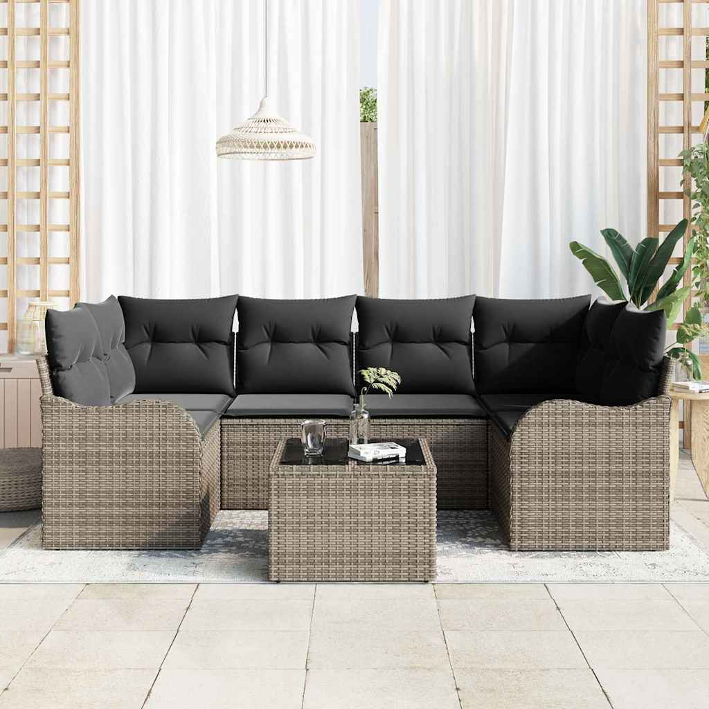 Sada zahradních pohovek 7 pcs Šedá 55 x 55 x 37 cm Poly ratan