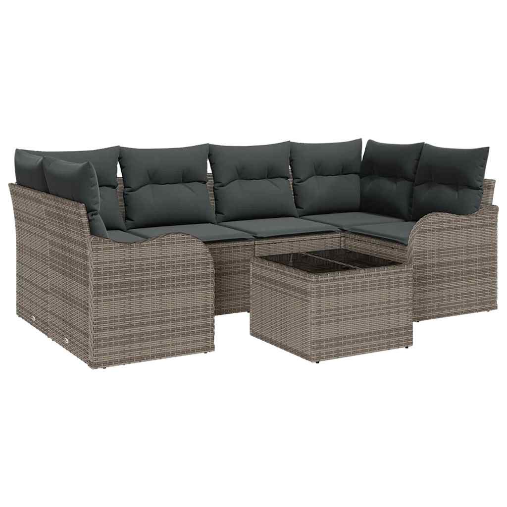 Sada zahradních pohovek 7 pcs Šedá 55 x 55 x 37 cm Poly ratan