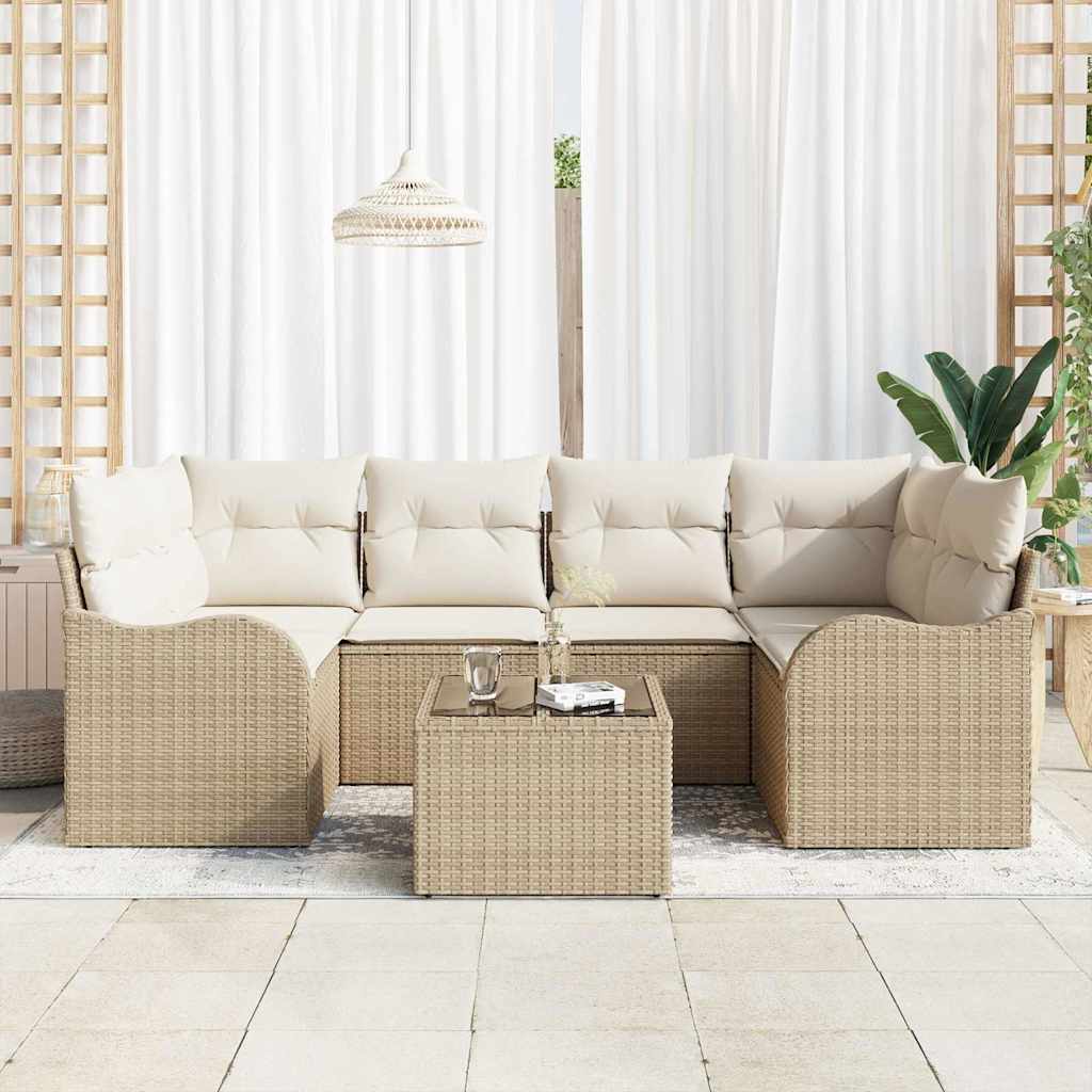 Sada zahradních pohovek 7 pcs Béžová 55 x 55 x 37 cm Poly ratan
